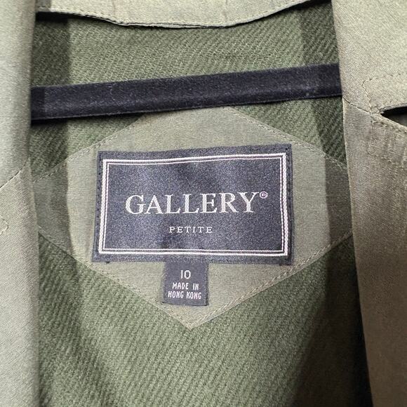 Gallery Petite 10 Double Breasted Trench Coat Olive Green Belted Zip Out NWT - Picture 11 of 15